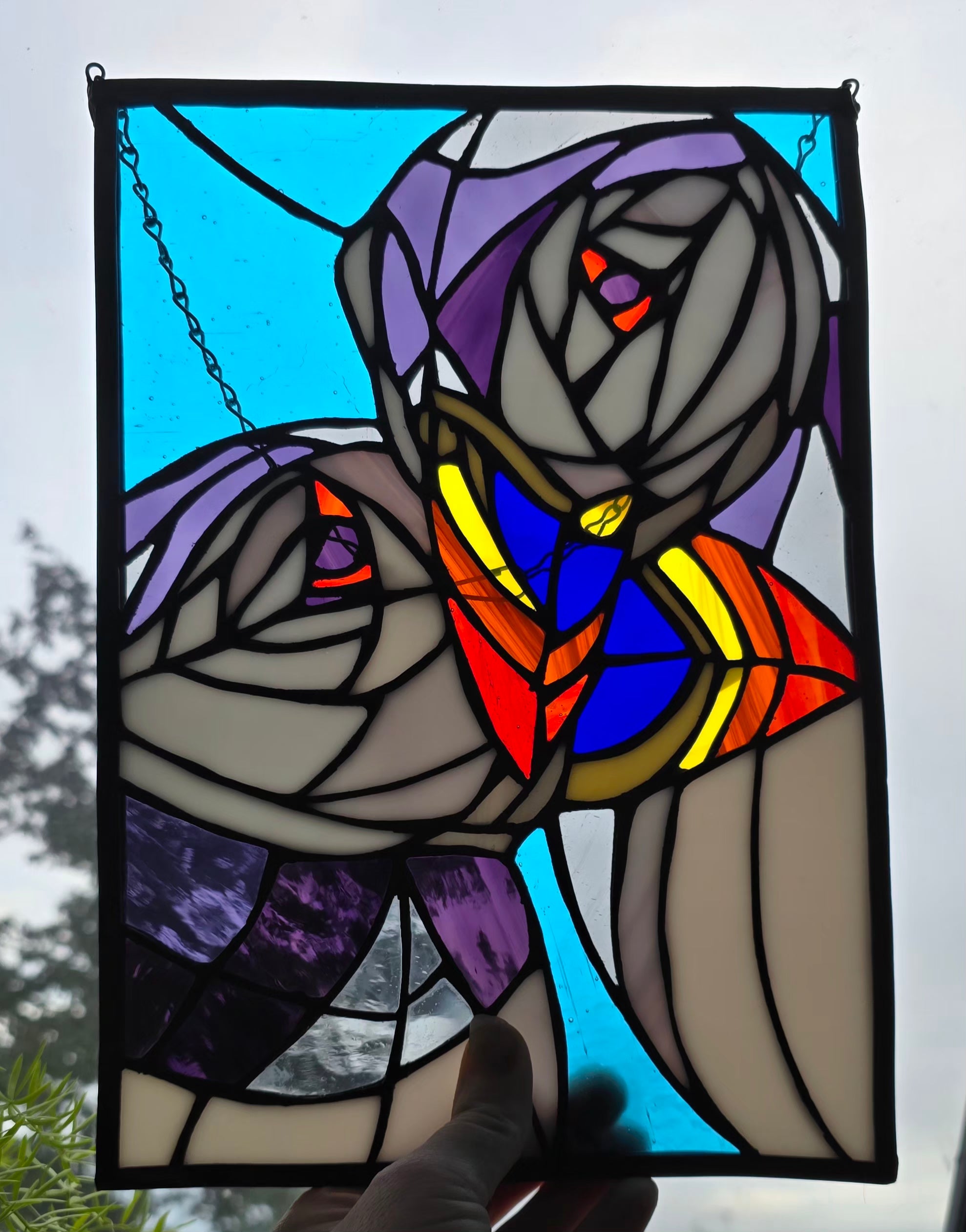 Stained glass puffin panel
