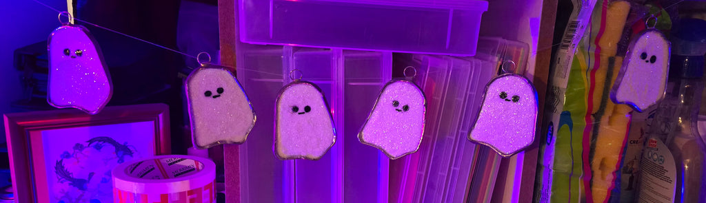 Stained Glass Glitter Ghost on String